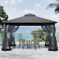 Rectangle Garden Gazebo with Mesh Screens - Black, Steel alternate view
