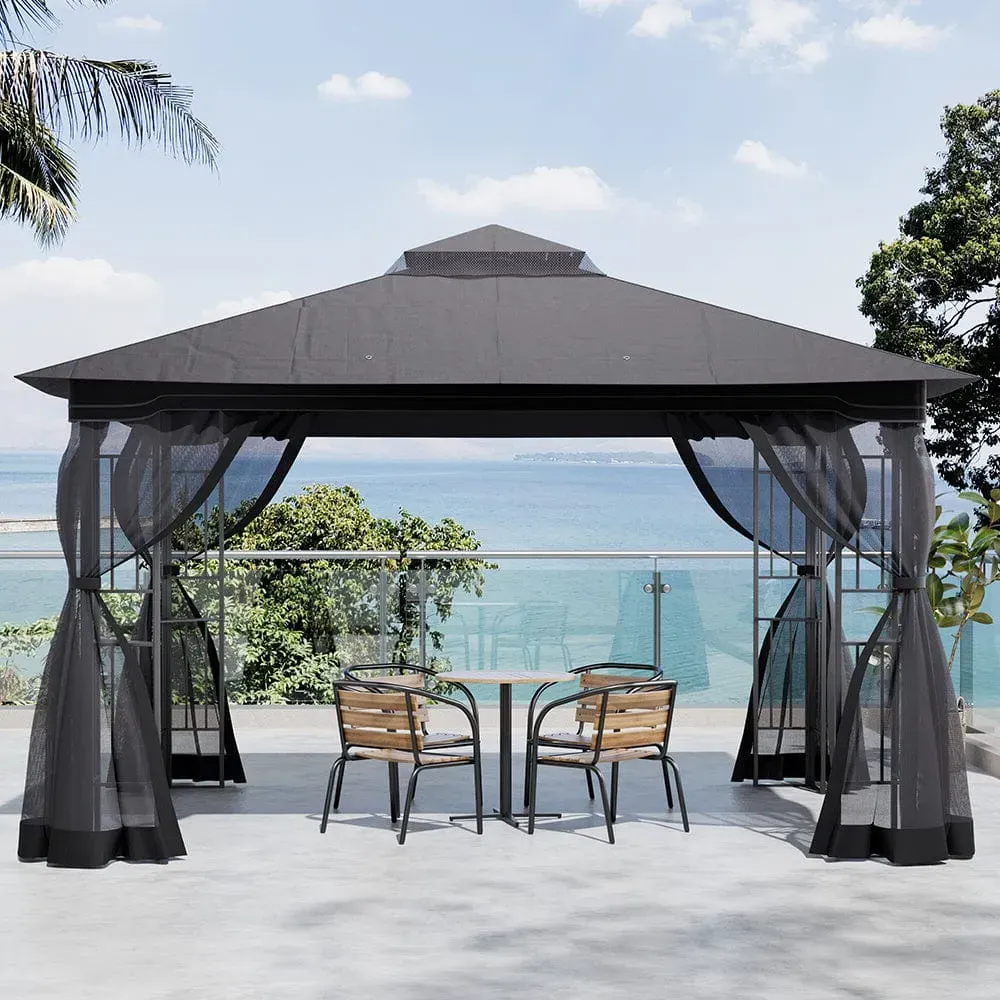 Rectangle Garden Gazebo with Mesh Screens - Black, Steel product
