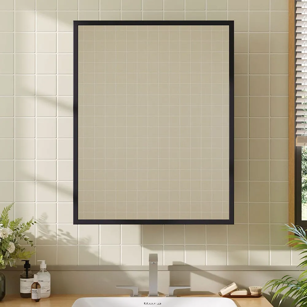 Rectangular Bathroom Mirror Cabinet with Storage - Black image