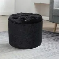 Rheinland Round Footstool with Tufting - Black, Velvet