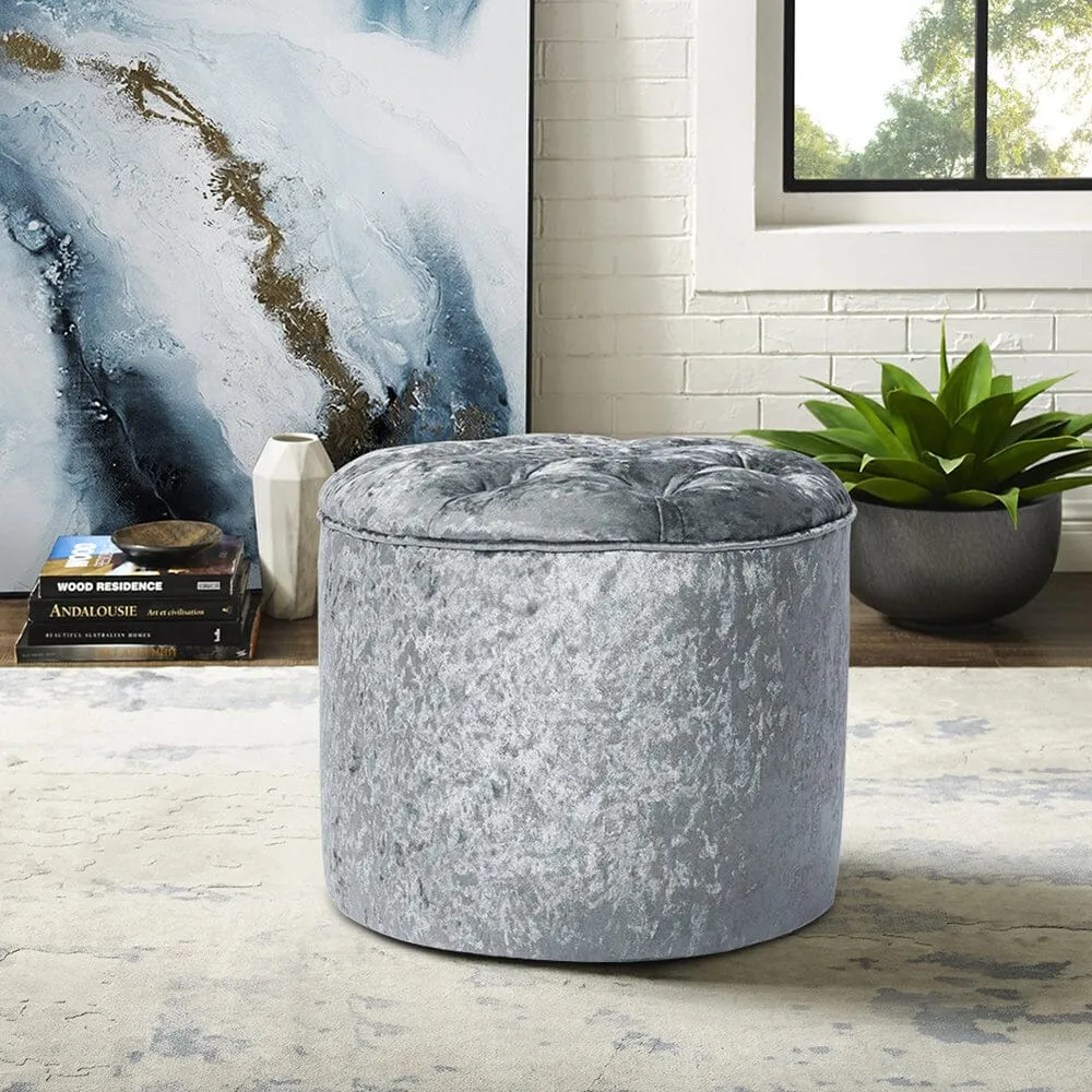 Rheinland Round Footstool with Tufting - Black, Velvet image