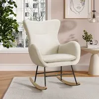 Rocking Chair with Rubber Wood Base - White, Teddy Fabric alternate view