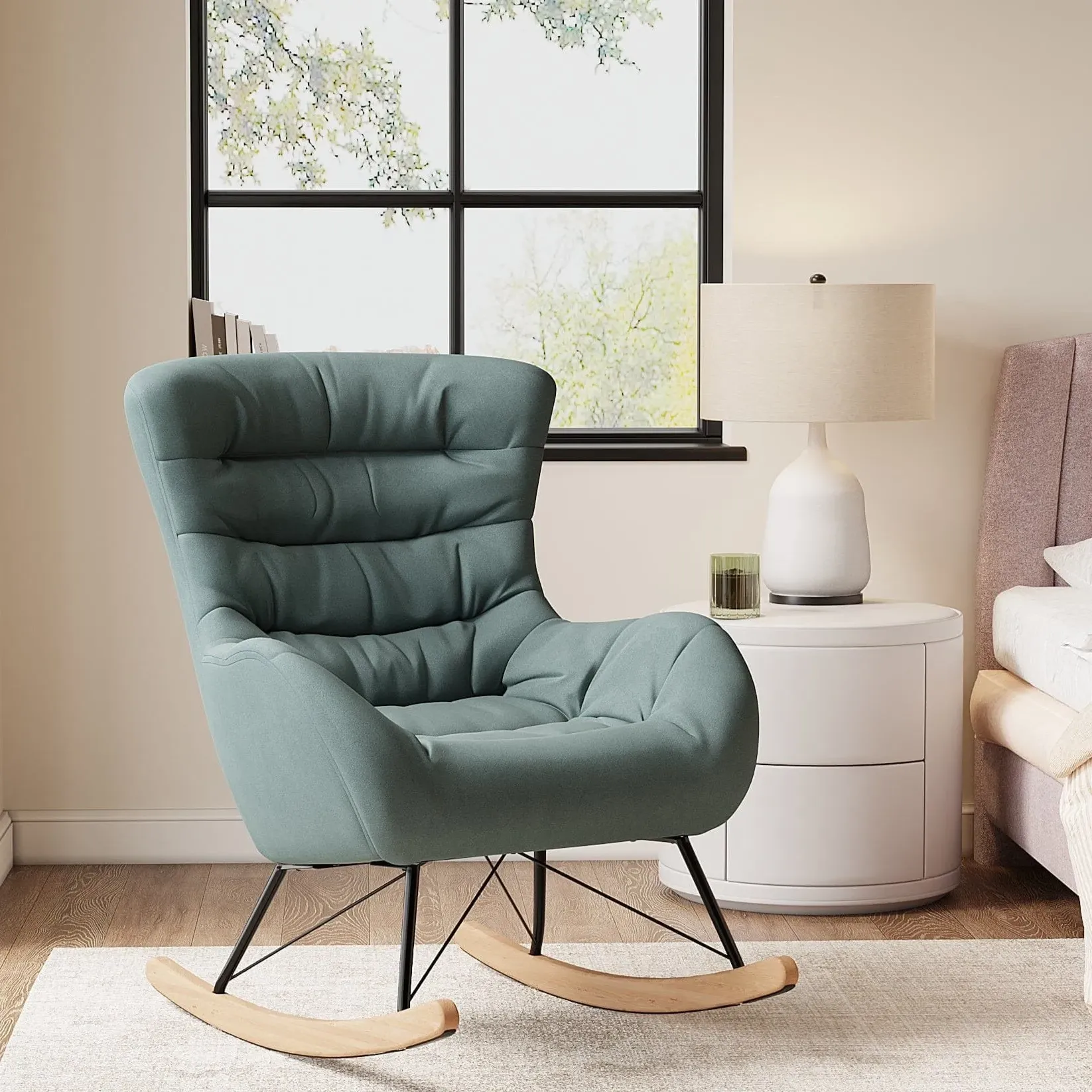 Rocking Chair with Tufted Back - Cyan, Fabric image