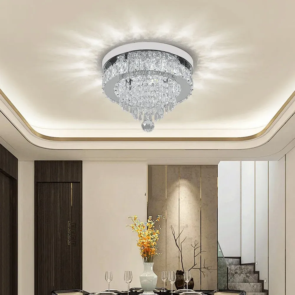 Round Crystal Ceiling Light - Chrome, Stainless Steel image