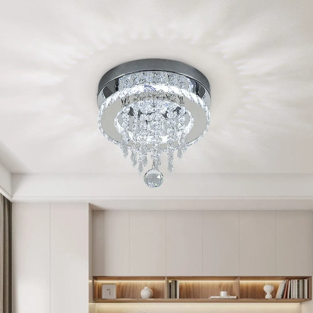 Round Crystal Ceiling Light with Droplets - Chrome