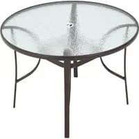 Round Garden Dining Table with Umbrella Hole - Black, Wrought Iron & Glass alternate view