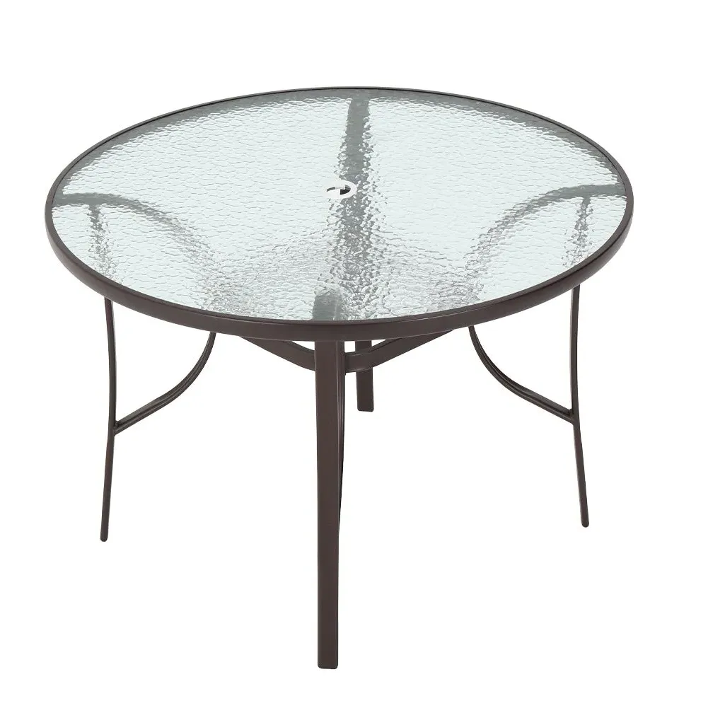 Round Garden Dining Table with Umbrella Hole - Black, Wrought Iron & Glass product