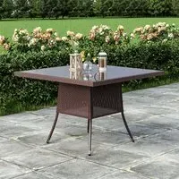Round Garden Table with Parasol Hole - Rattan, Glass