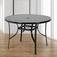 Round Patio Dining Table with Umbrella Hole - Black, Glass