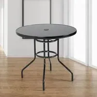 Round Patio Dining Table with Umbrella Hole - Black, Glass