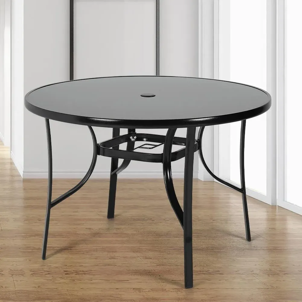 Round Patio Dining Table with Umbrella Hole - Black, Glass