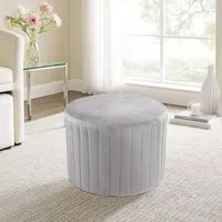 Round Ribbed Ottoman - Grey, Velvet alternate view