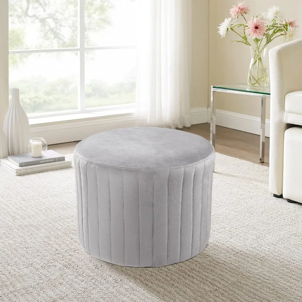 Round Ribbed Ottoman - Grey, Velvet product