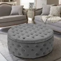 Round Tufted Cocktail Ottoman - Linen