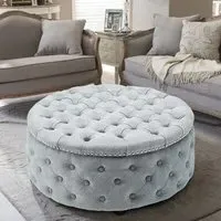 Round Tufted Cocktail Ottoman - Linen
