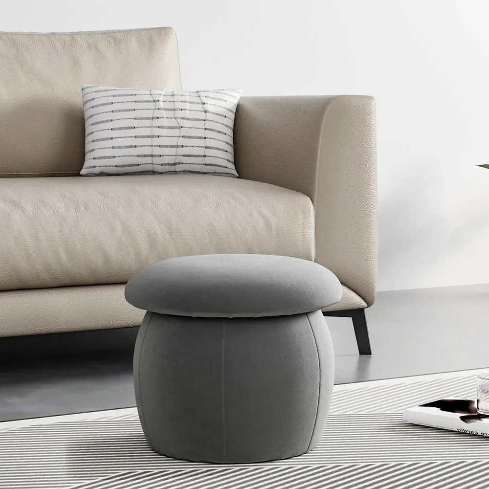 Round Velvet Footstool with Pleated Base - Mushroom image
