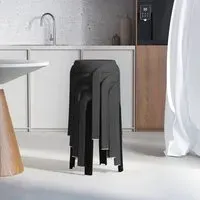 Set of 10 Stackable Round Stools - Black, PP Plastic