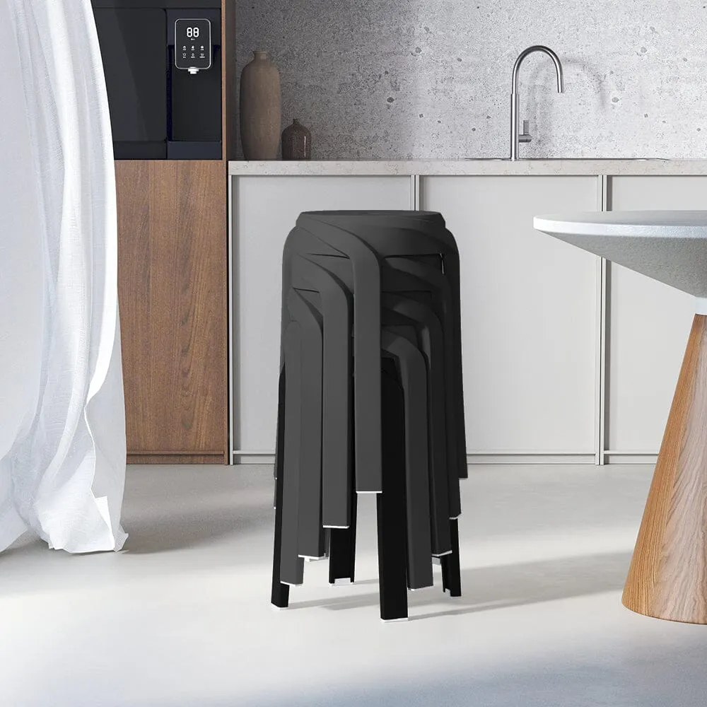 Set of 10 Stackable Round Stools - Black, PP Plastic image