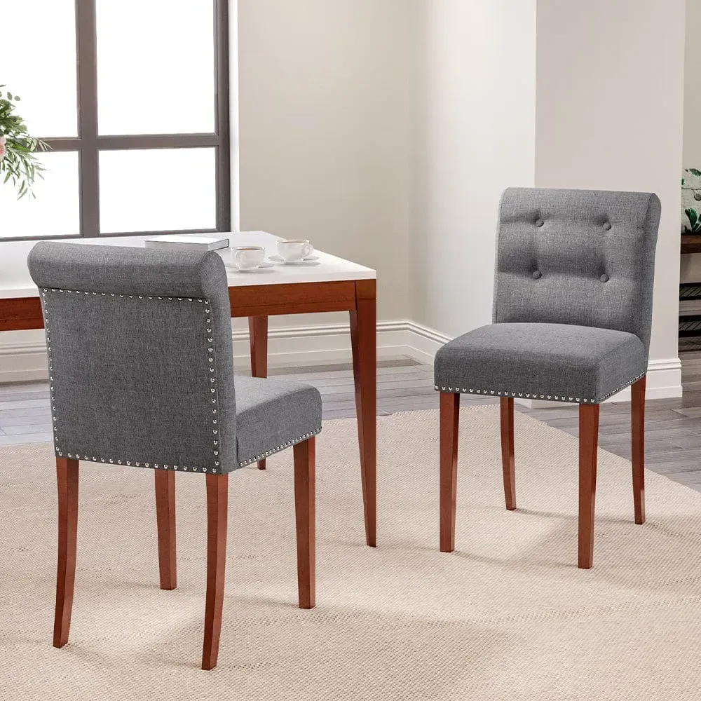 Set of 2 Buttoned Accent Dining Chairs - Blue, Linen image