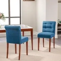 Set of 2 Buttoned Accent Dining Chairs - Grey, Linen