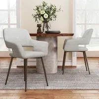 Set of 2 Dining Chairs with Metal Legs - Grey, Linen