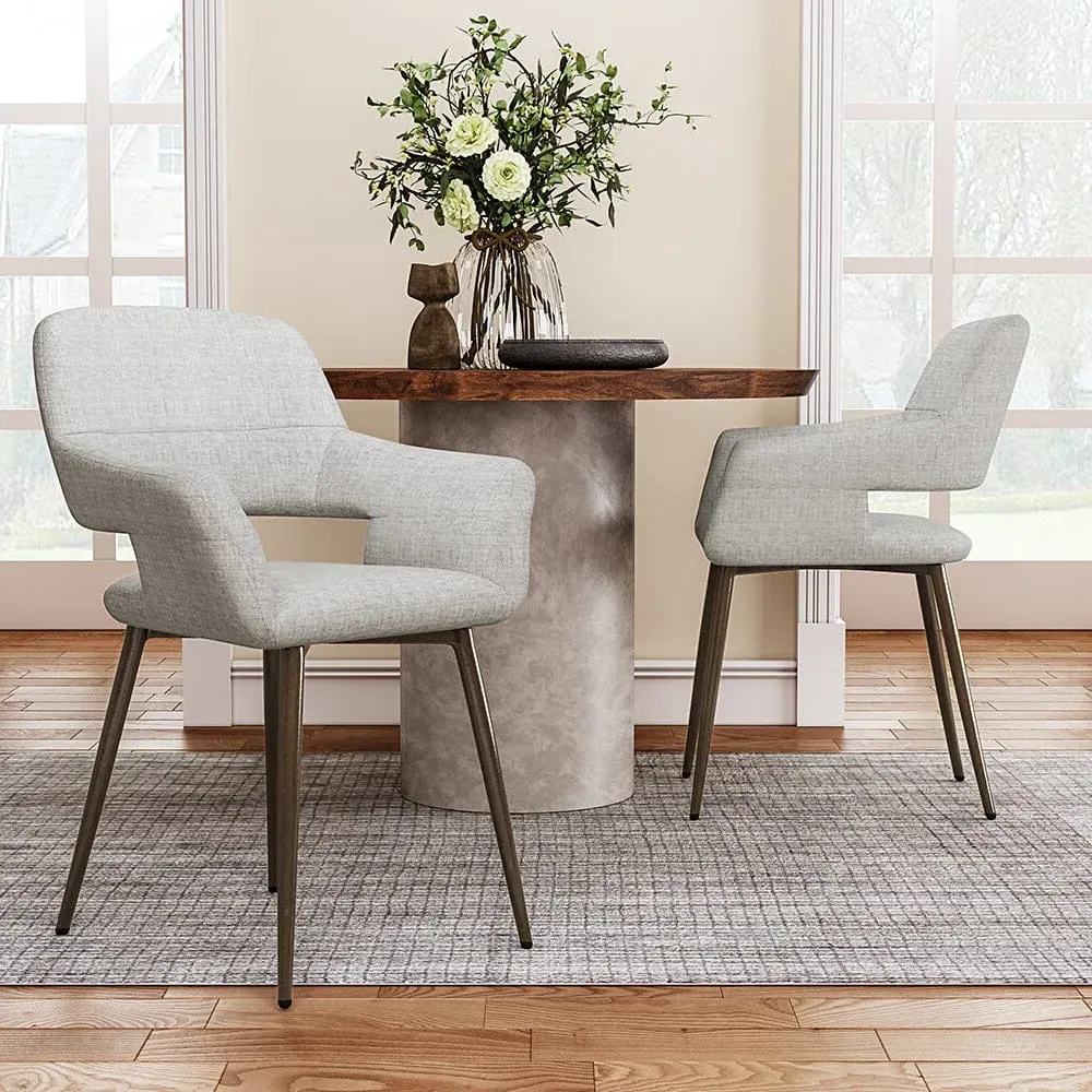 Set of 2 Dining Chairs with Metal Legs - Grey, Linen