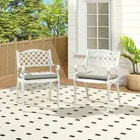 Set of 2 Garden Armchairs with Cushions - Cast Aluminium
