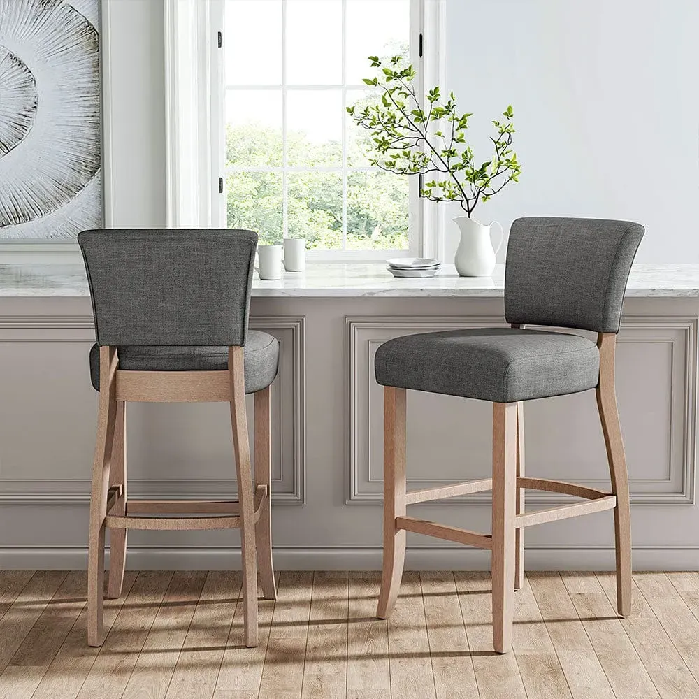 Set of 2 High Back Bar Stools with Footrest - Linen image