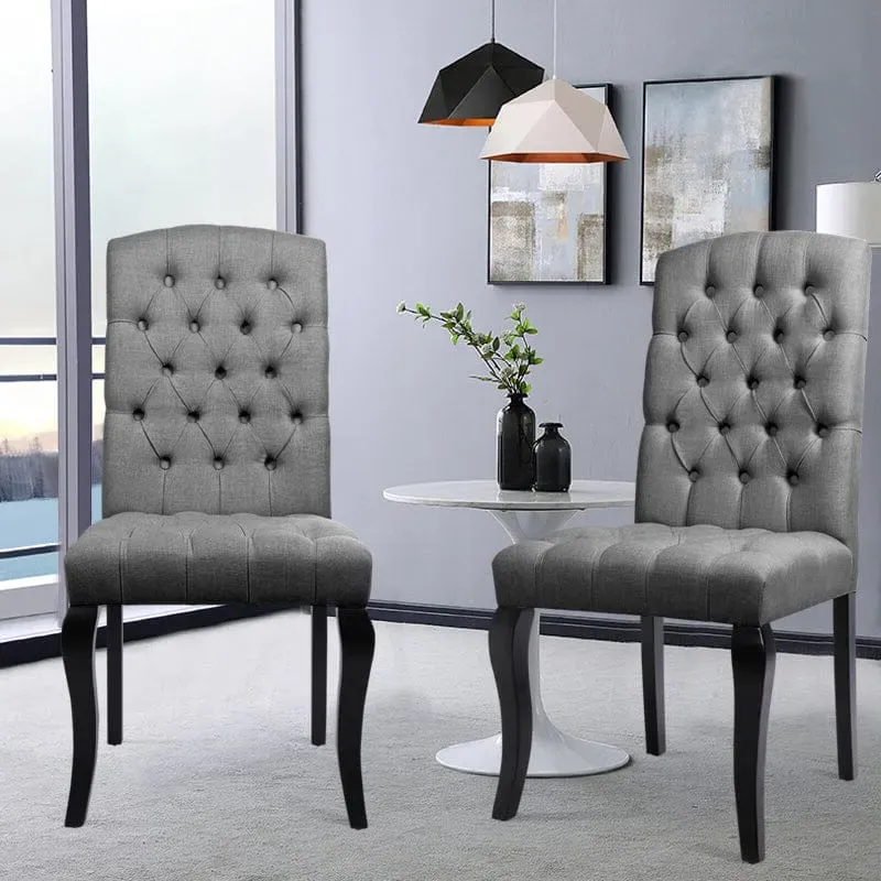 Set of 2 High Back Dining Chairs - Grey, Linen image