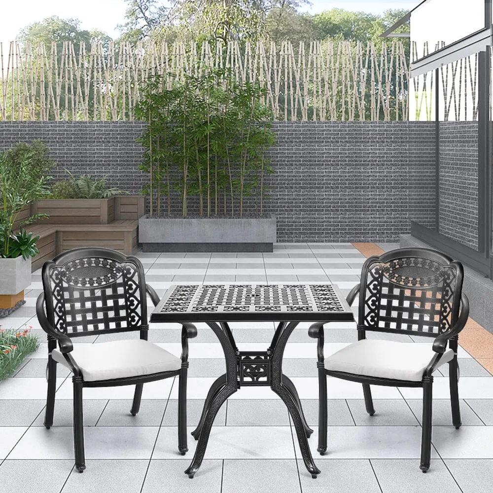 Set of 2 Outdoor Dining Chairs with Cushions - Black, Cast Aluminium product
