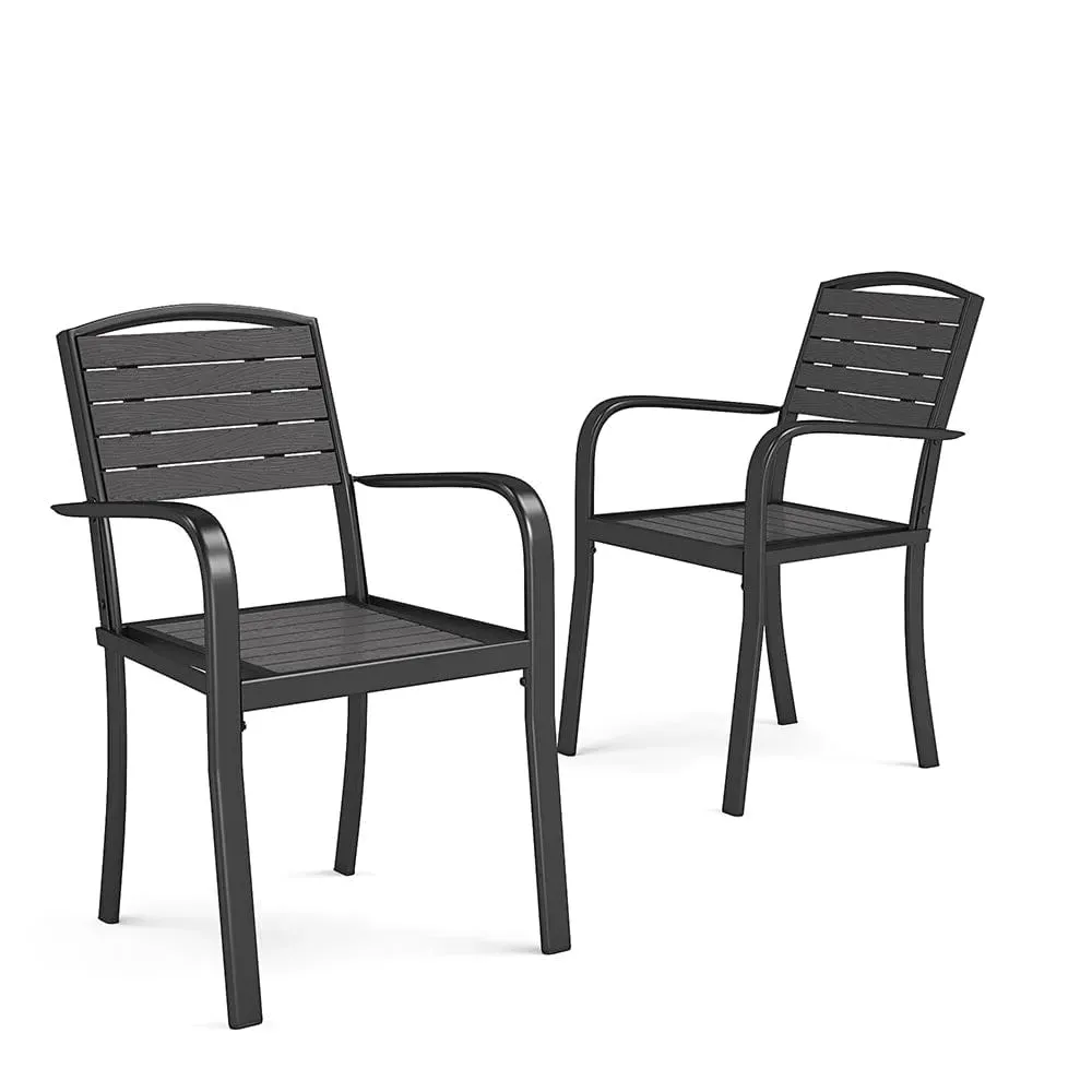 Set of 2/4 Garden Dining Armchairs with Metal Legs - WPC