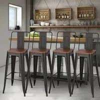 Set of 2/4 Metal High Bar Stools - Black, Wood