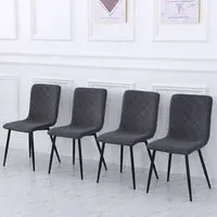 Set of 4 Linen Upholstered Dining Chairs - Metal Base