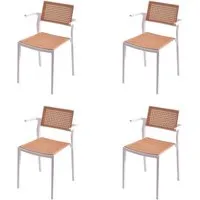 Set of 4 Stackable Dining Chairs with Armrests - Rattan Look, PP alternate view