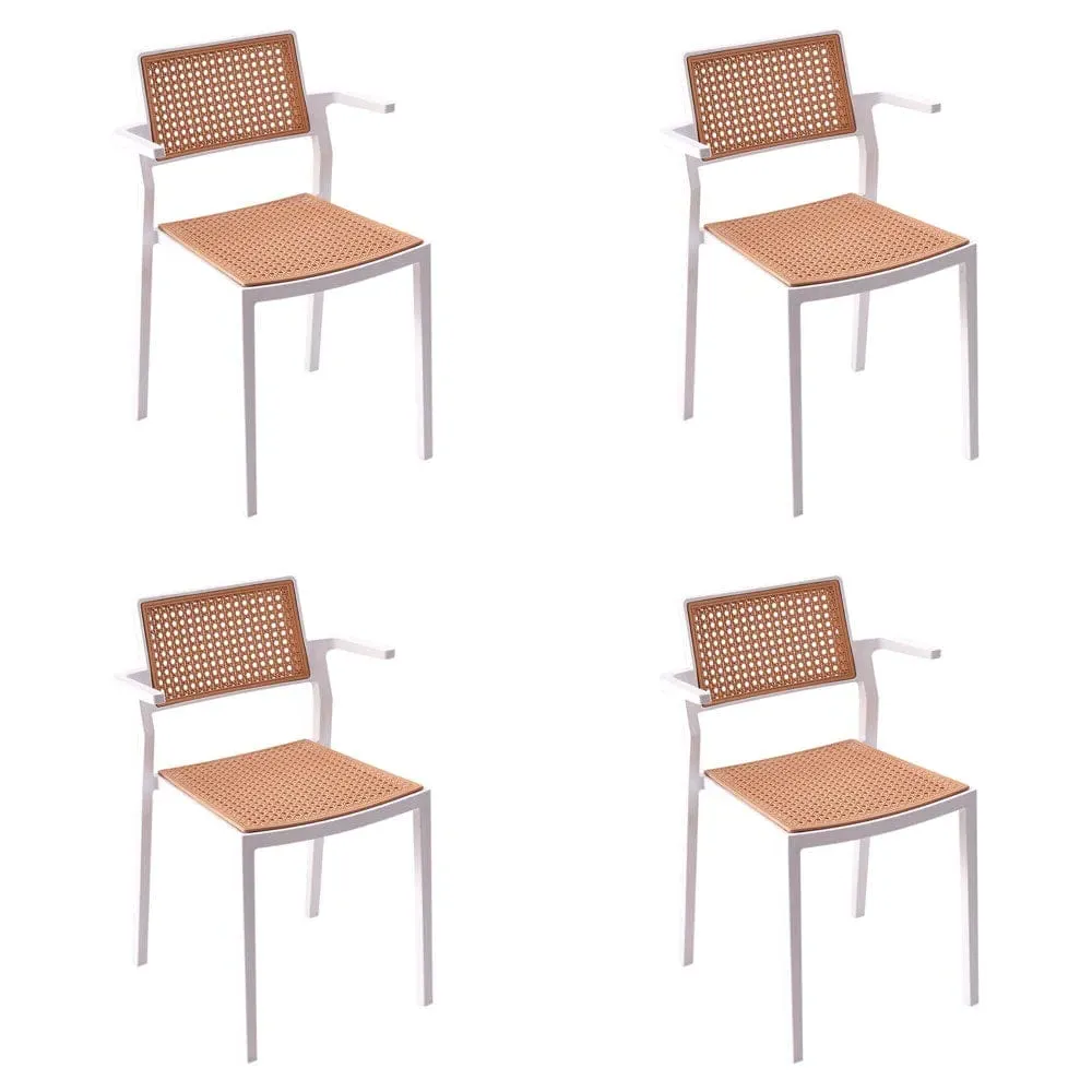 Set of 4 Stackable Dining Chairs with Armrests - Rattan Look, PP product