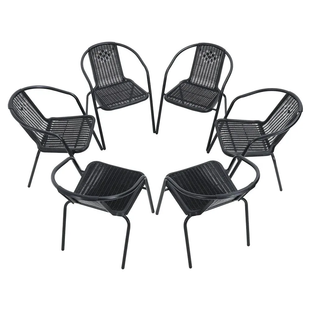 Set of 6 Stackable Patio Dining Side Chairs - Black, Rattan product