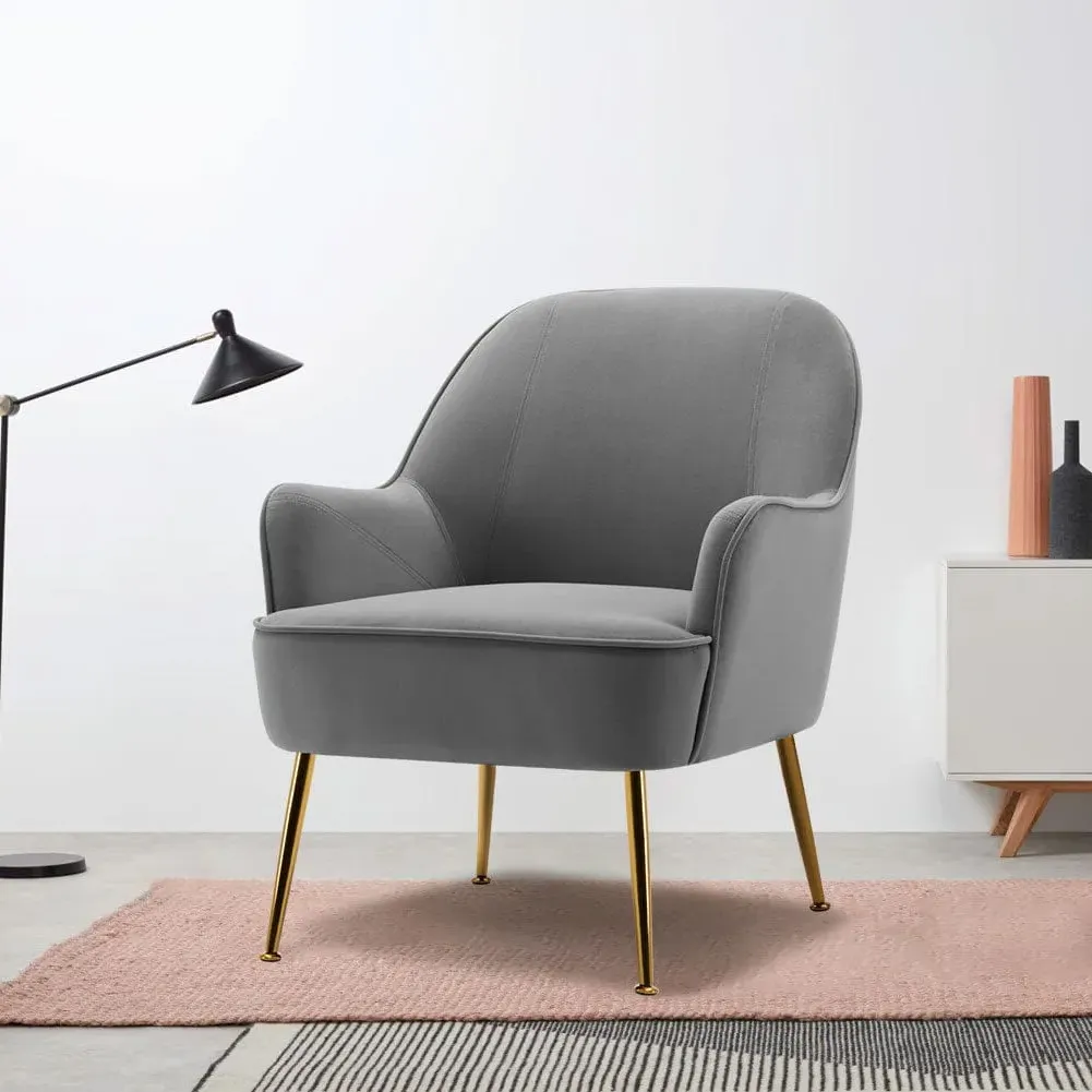 Shell-Back Armchair with Gold-Plated Legs - Velvet