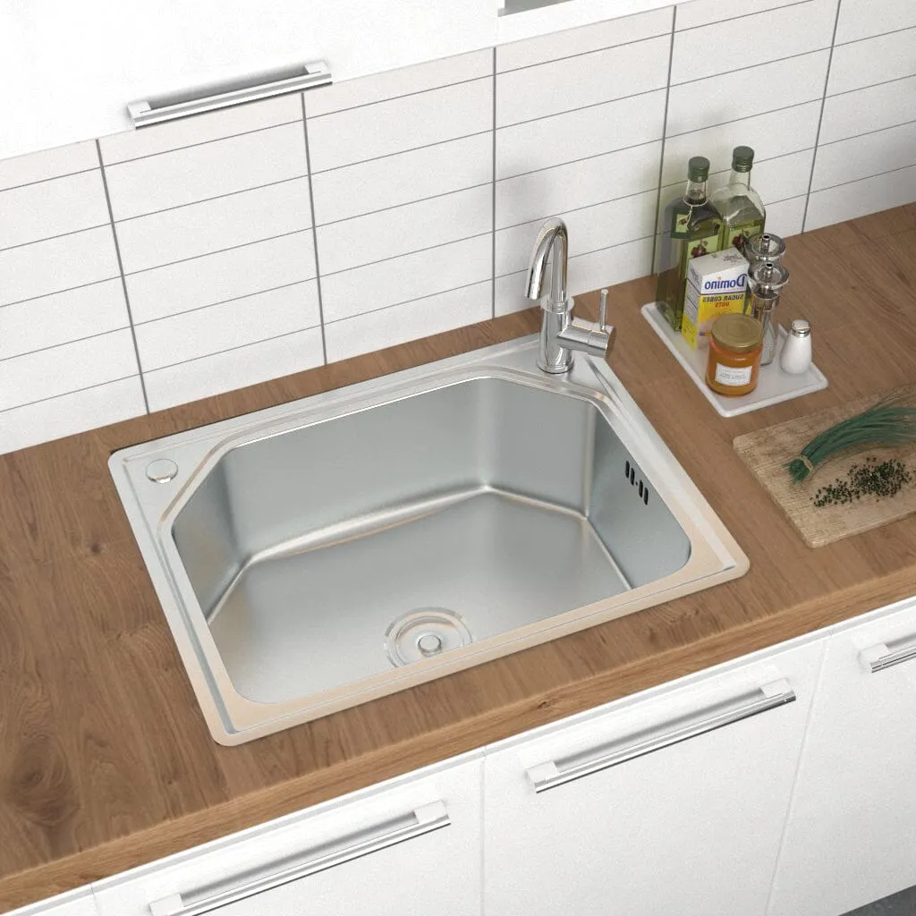 Single Bowl Inset Kitchen Sink - Silver, Stainless Steel product