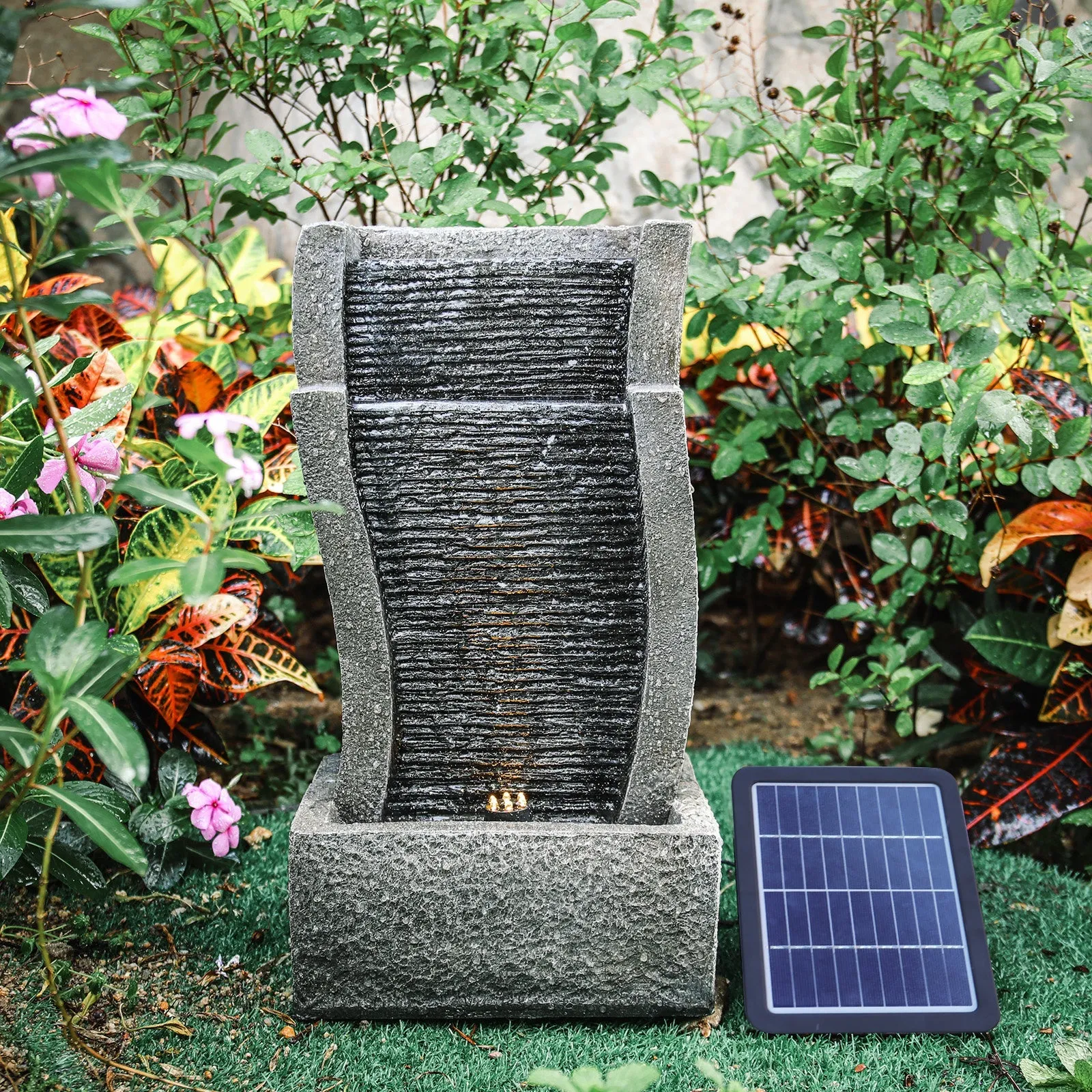 Slate Effect Tiered Waterfall Water Feature with LED - Polyresin product
