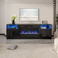 Smallbee 36 Inch Electric Fireplace TV Stand with Storage - Black, Metal alternate view