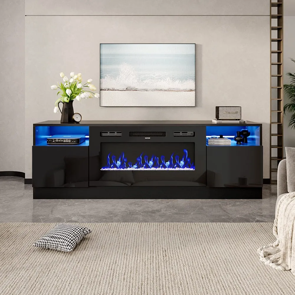 Smallbee 36 Inch Electric Fireplace TV Stand with Storage - Black, Metal product