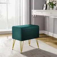 Soft Channel Velvet Stool with Gold Legs - Green