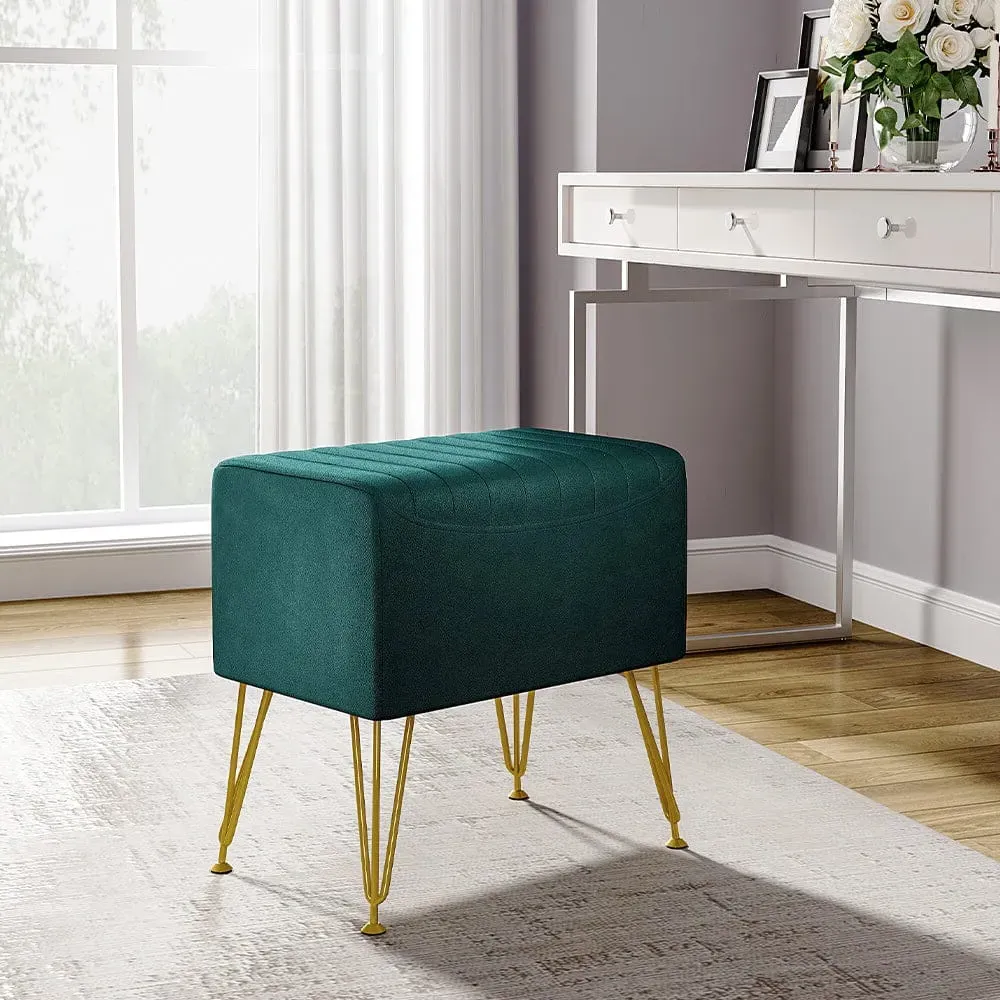 Soft Channel Velvet Stool with Gold Legs - Green image