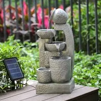Solar 5-Tier Cascade Outdoor Water Fountain - Grey, Resin alternate view