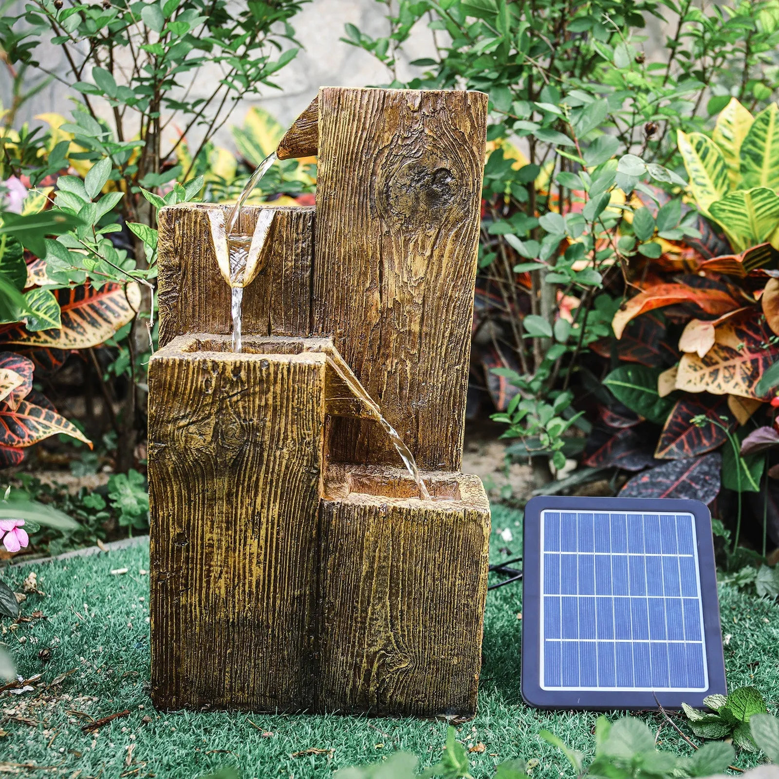 Solar Powered Garden Fountain with LED Lights - Granite image