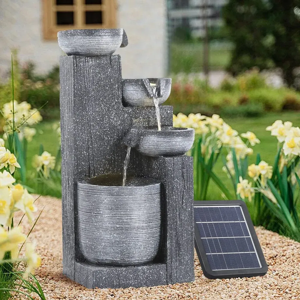 Solar-Powered Rockery Water Fountain with LED Light - Resin product