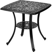 Square Bistro Table with Storage - Black, Cast Aluminium