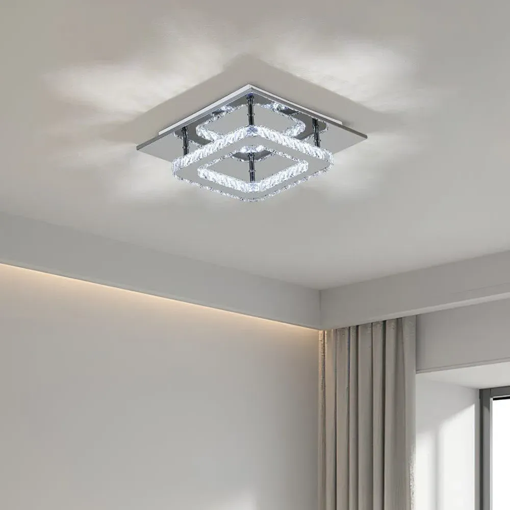 Square Crystal Ceiling Light - Chrome