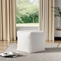 Square Footstool - White, Textured Fabric