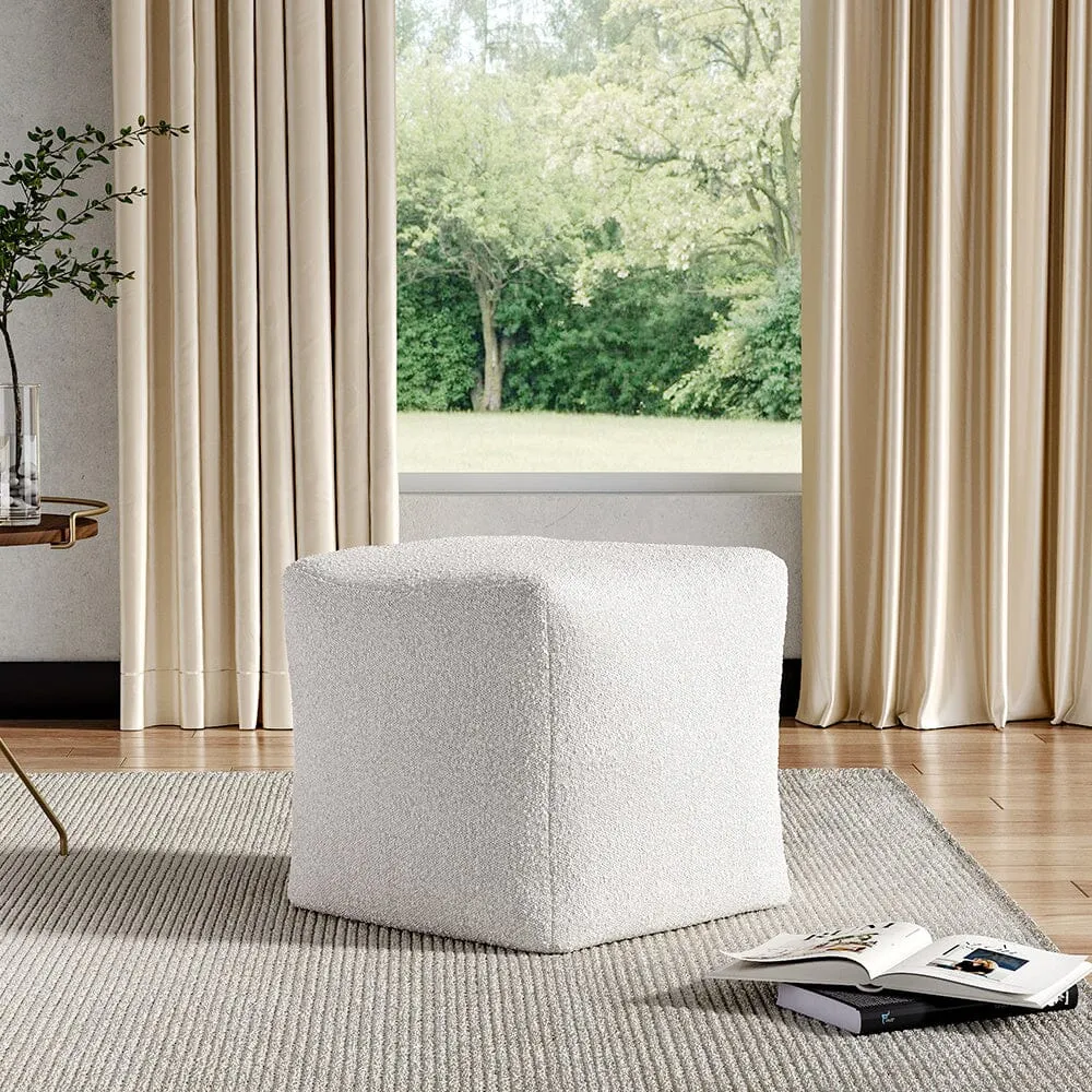 Square Footstool - White, Textured Fabric image